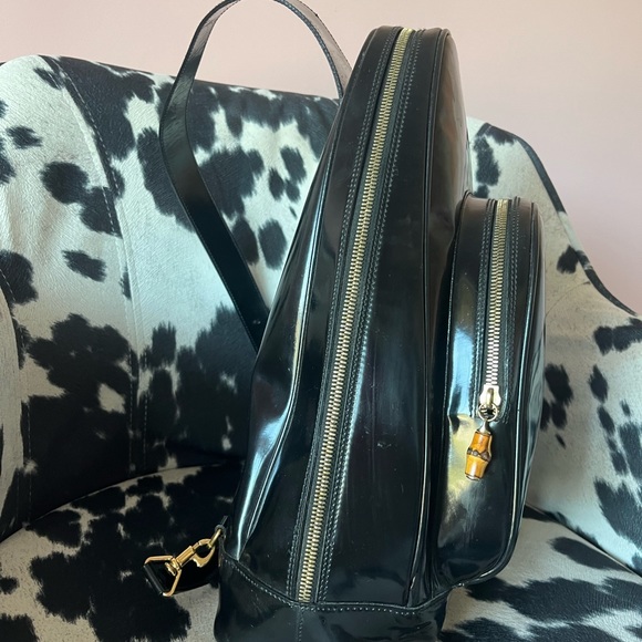 ❣️❣️HOST PICK❣️❣️Auth GUCCI 003-2113 Bamboo Blk Patent Single Shldr Backpack - Picture 4 of 16